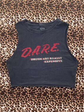 D.A.R.E “dr*gs r really expensive” y2k crop top